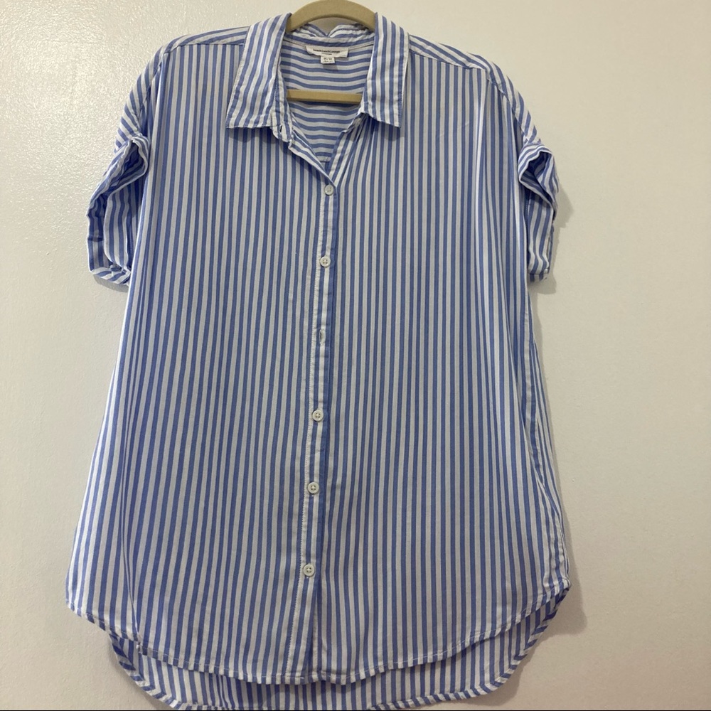 Beach lunch lounge | short sleeve Blue and white M